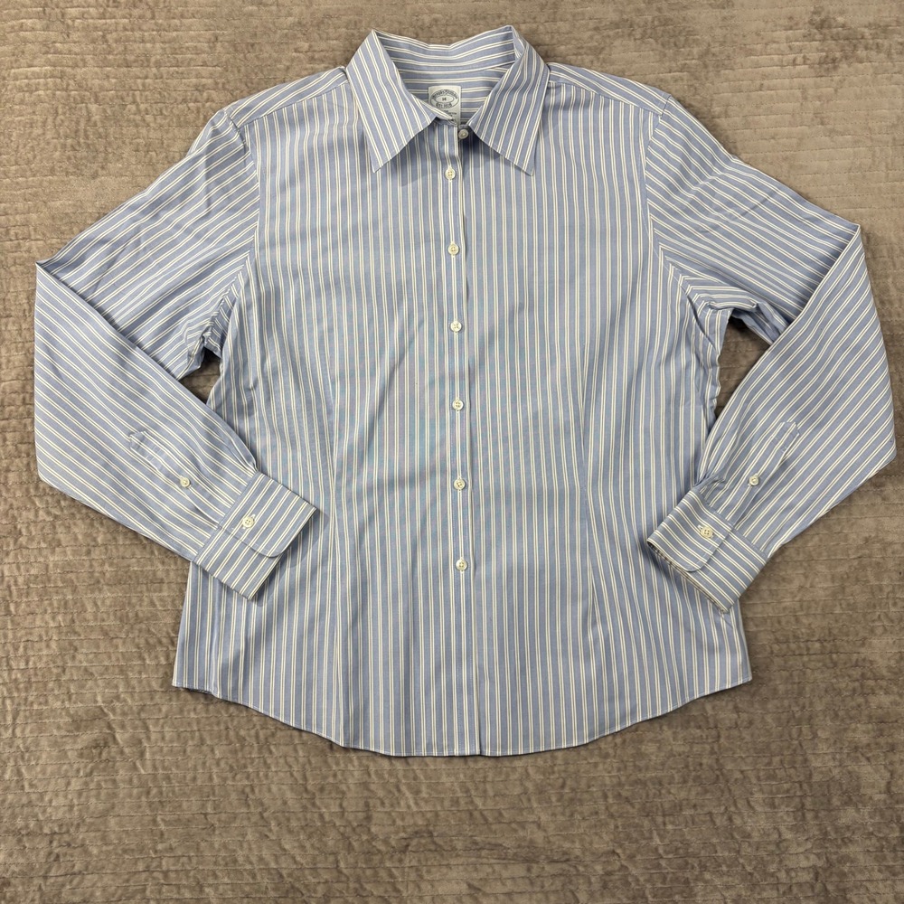 Brooks Brothers Womens 14 Fitted Non-Iron Stretch Striped Button Down Shirt Blue